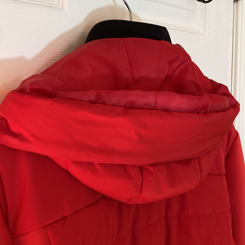🔥 Michael Kors XL Red 🔥 Belted Winter Coat Jacket Hood - Picture 7 of 16
